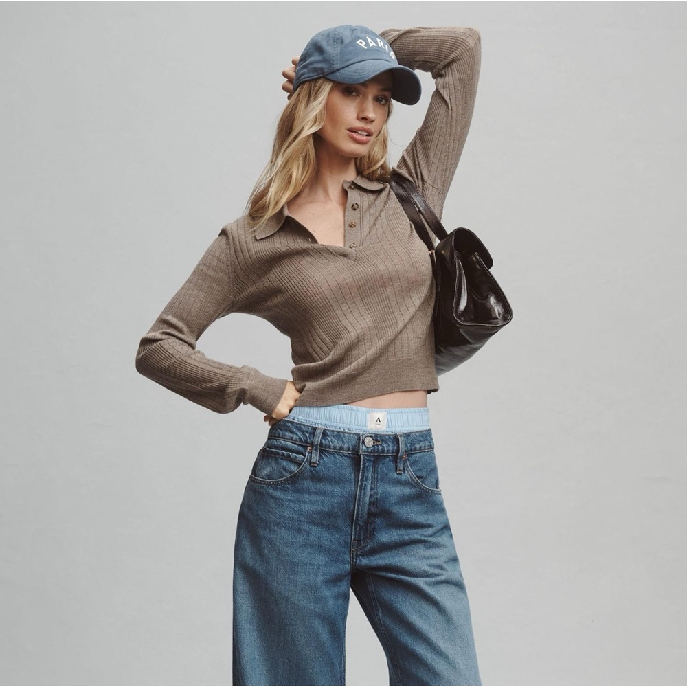 Reformation Brown Ribbed Long Sleeve Top
